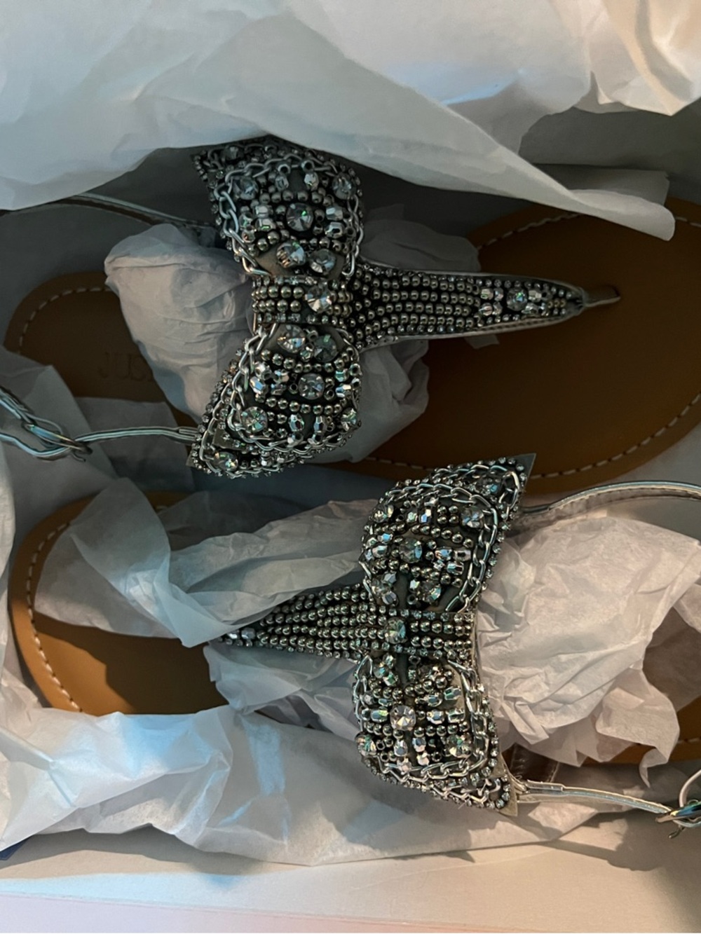 JustFab Terena Jeweled T-Strap Sandals